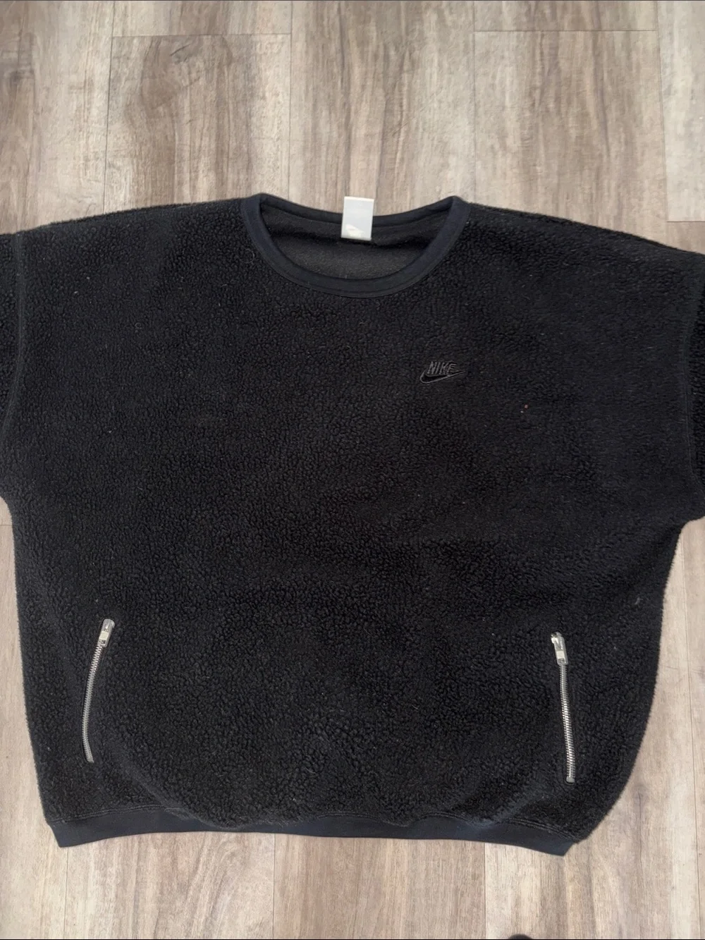 Nike Black Crewneck Sherpa Sweatshirt with Zip Pockets